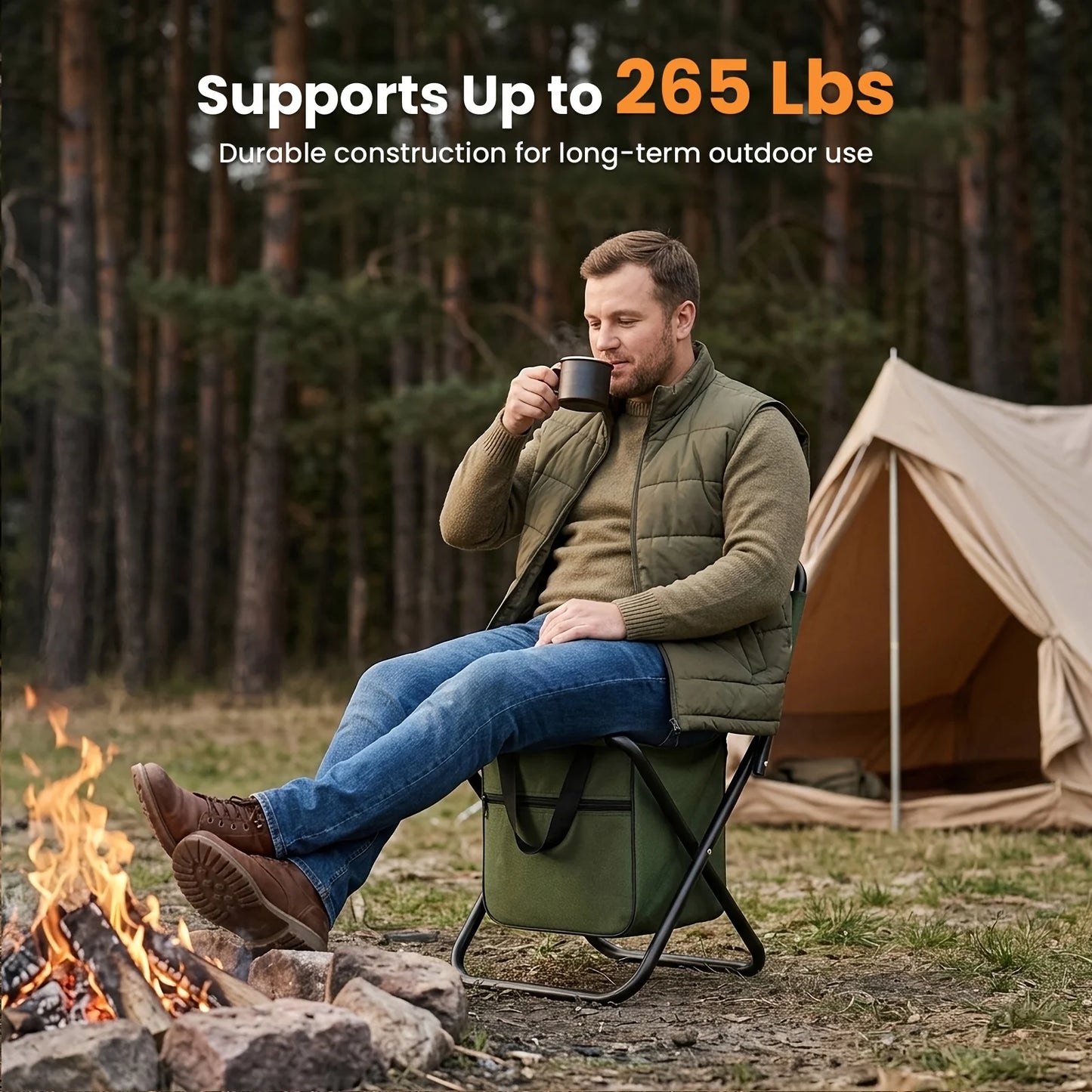 2 in 1 Camping Chair with Large Bag, Lightweight Folding Stool Heavy Duty 265Lbs for Outdoor Beach Hiking
