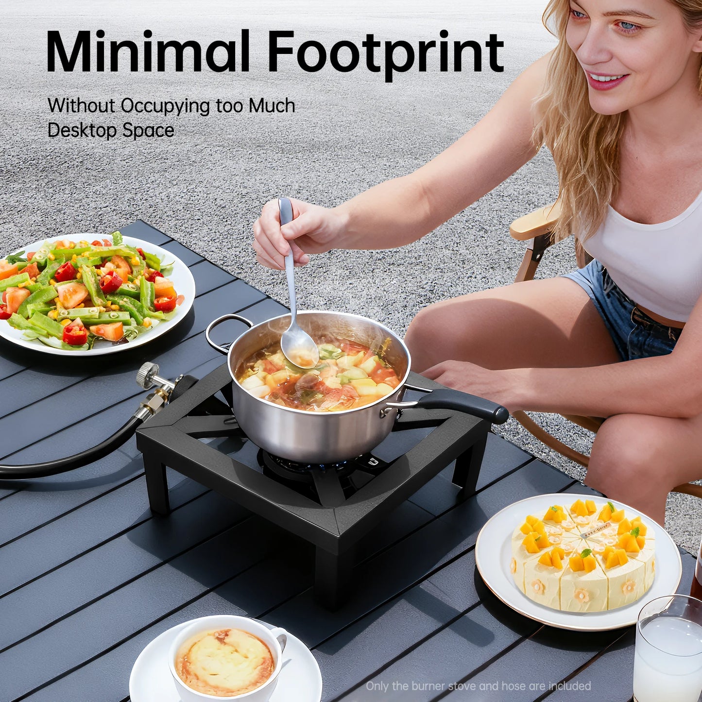 Portable Single Burner Outdoor Propane Stove With Adjustable Regulator Hose
