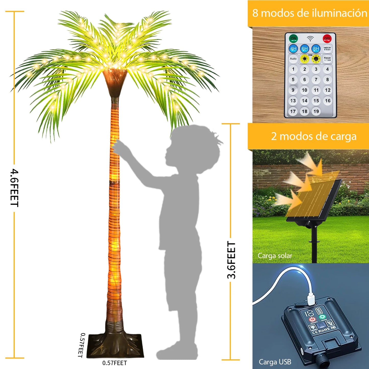 1pc 4.6ft Solar Powered Artificial Palm Tree LED Decorative Tree Lights for Garden Patio Door Tiki Bar Christmas Decoration