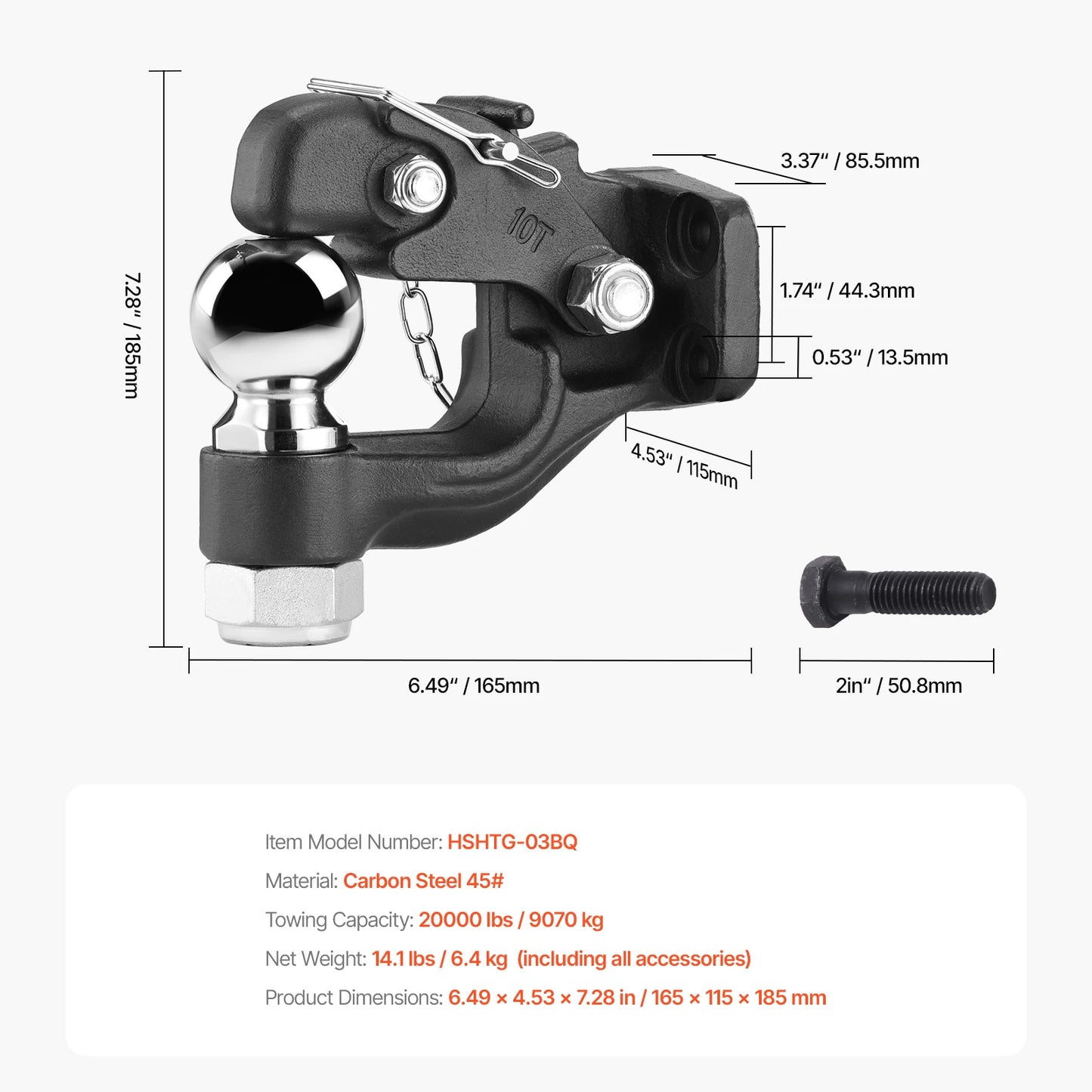 SucceBuy 20000/30000Lbs Pintle Hook Trailer Receiver Hooks Combination 2-5/16in Hitch Ball fits 2.5-3in Lunette Ring for Truck