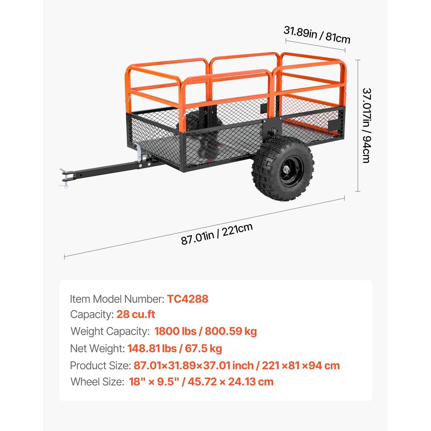 SucceBuy Garden Utility Trailer 22Cu.Ft.&1600lbs ATV UTV Trailer Tow Behind Steel Dump Removable Rear Panel Heavy Duty Trailers