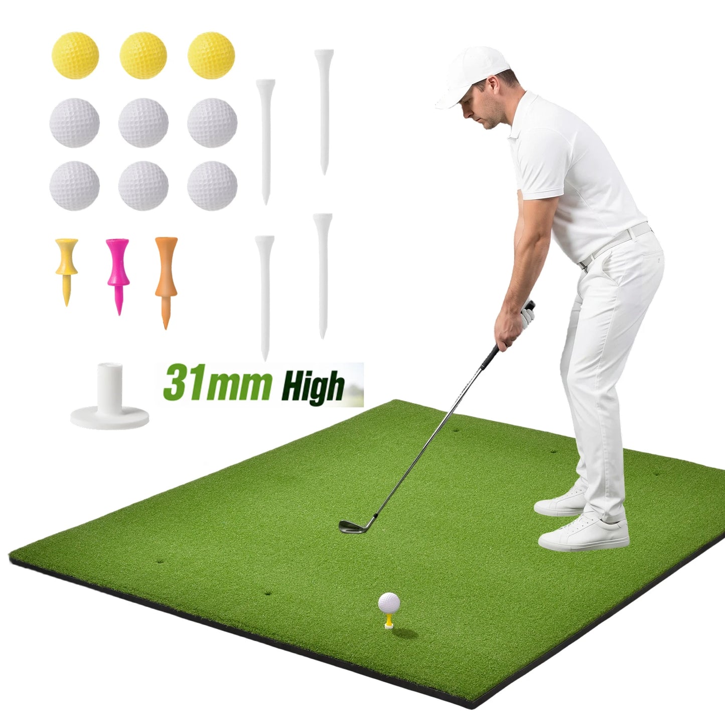 5x4ft Golf Hitting Mat with Balls and Tees Complete Practice Training Aid for Outdoor Indoor Use Heavy Duty Artificial Turf for Backyard Chipping Garage Driving Range Simulator Shock Absorbing Anti Slip Base