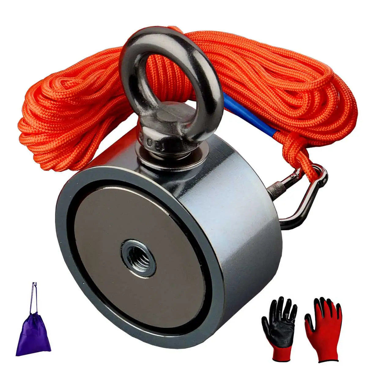 Double Sided 140/180/200KG Strong Magnets Power Round Magnetic Material Base Fishing Magnet Gloves Bag 15M Rope