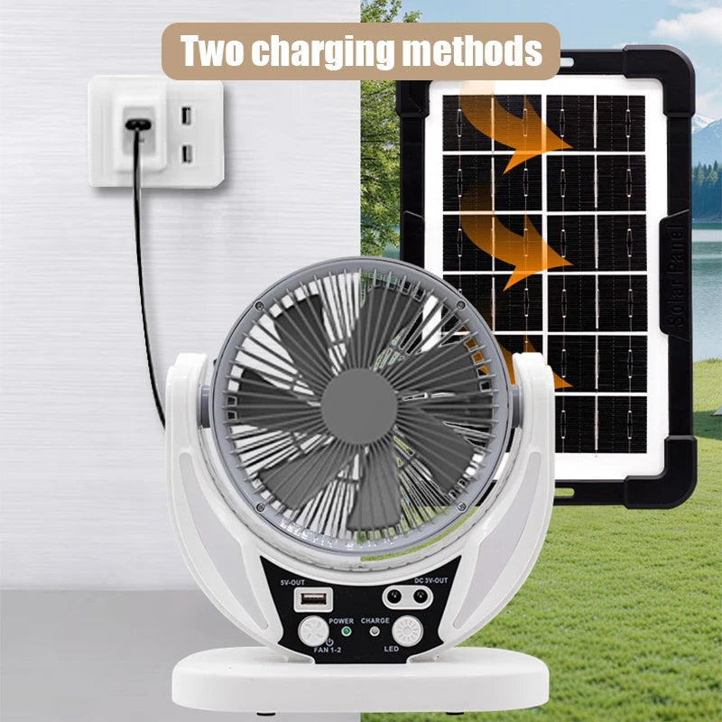 HUANJI Solar Powered Multifunction Fan With LED Emergency Light USB