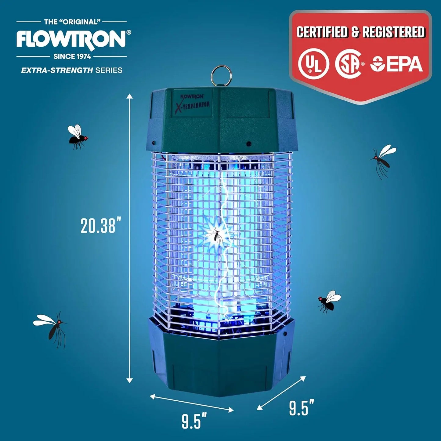 Flowtron 2 Acres Electric Bug Zapper, 120W Outdoor Bug Zapper with Dual Lure Method, UV Light & More