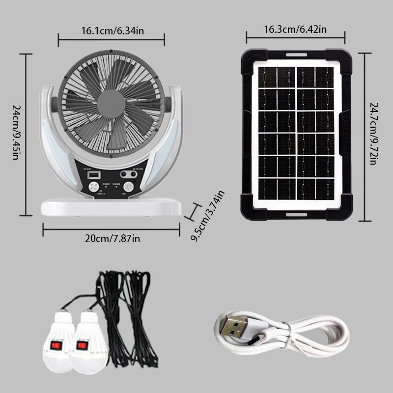 HUANJI Solar Powered Multifunction Fan With LED Emergency Light USB