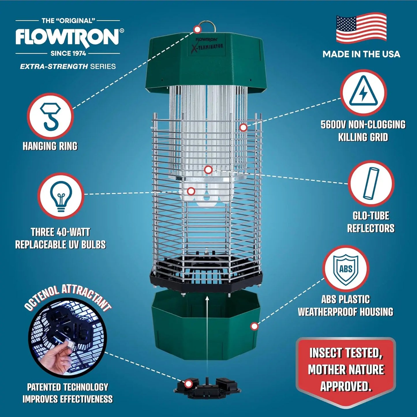 Flowtron 2 Acres Electric Bug Zapper, 120W Outdoor Bug Zapper with Dual Lure Method, UV Light & More