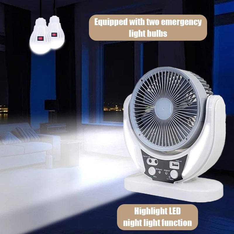 HUANJI Solar Powered Multifunction Fan With LED Emergency Light USB