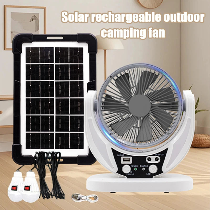 HUANJI Solar Powered Multifunction Fan With LED Emergency Light USB