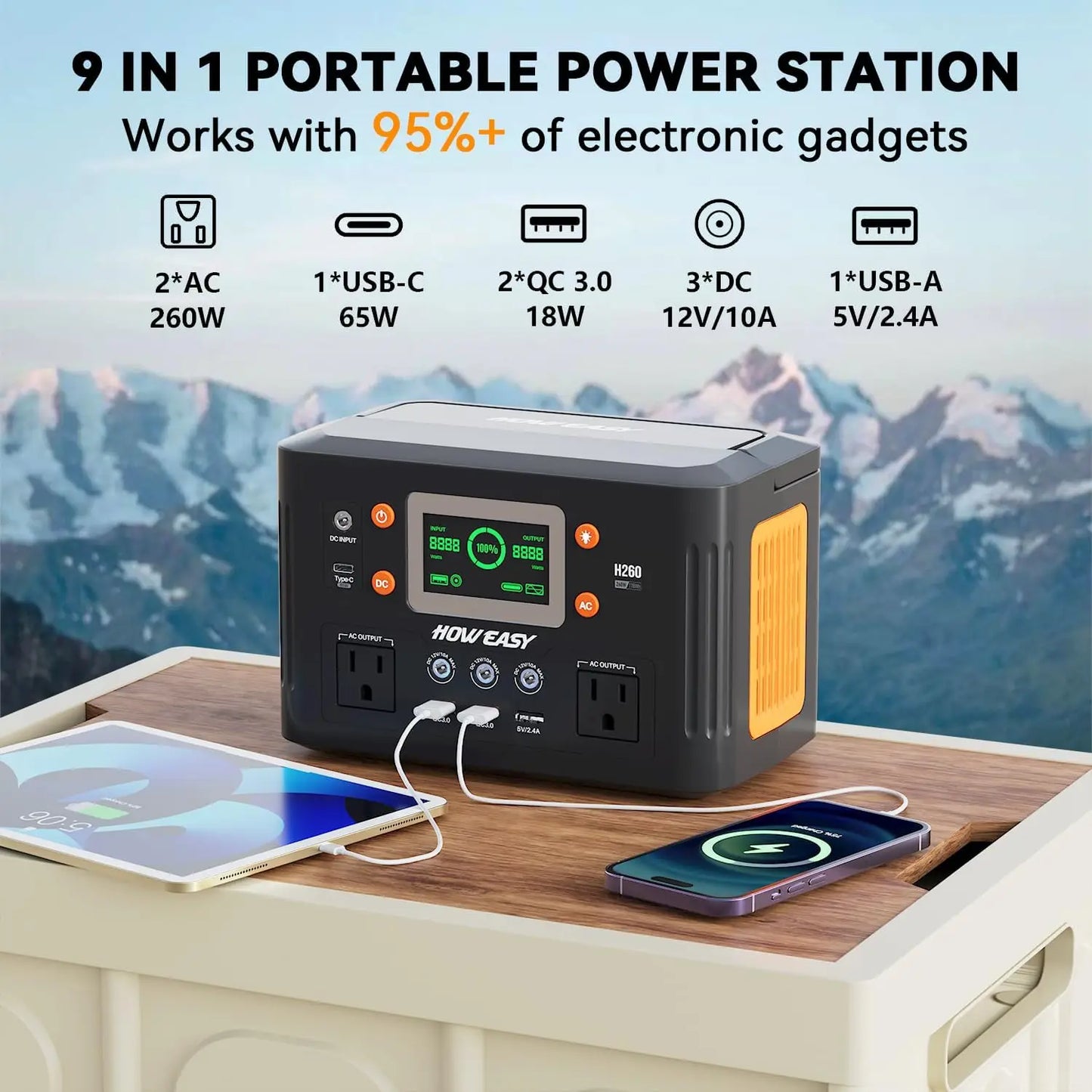 Portable Power Station 260W With 65W PD 48000mAh Battery