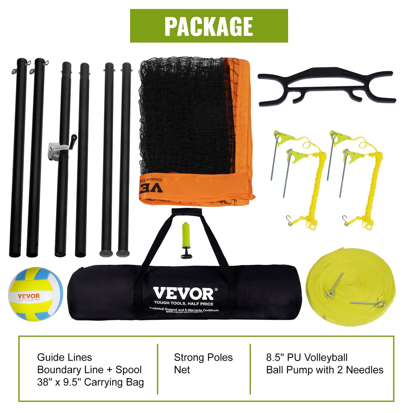 VEVOR Outdoor Volleyball Net System With Adjustable Height Poles