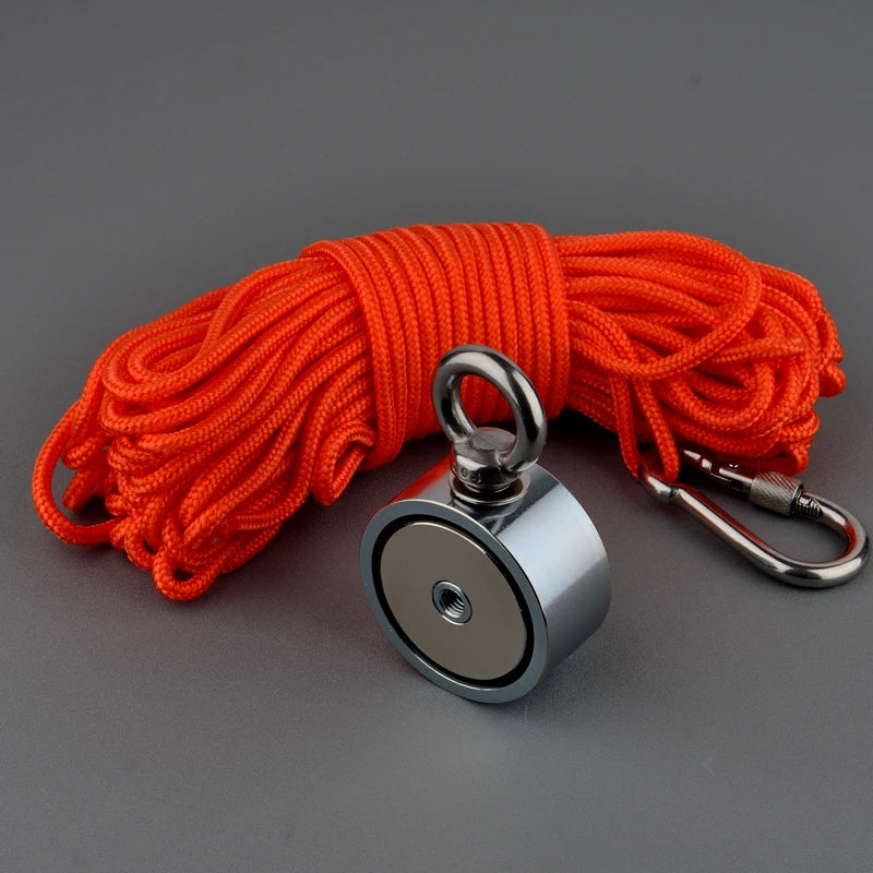 Double Sided 140/180/200KG Strong Magnets Power Round Magnetic Material Base Fishing Magnet Gloves Bag 15M Rope