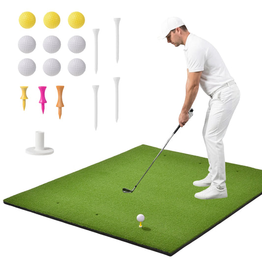 5x4ft Golf Hitting Mat with Balls and Tees Complete Practice Training Aid for Outdoor Indoor Use Heavy Duty Artificial Turf for Backyard Chipping Garage Driving Range Simulator Shock Absorbing Anti Slip Base