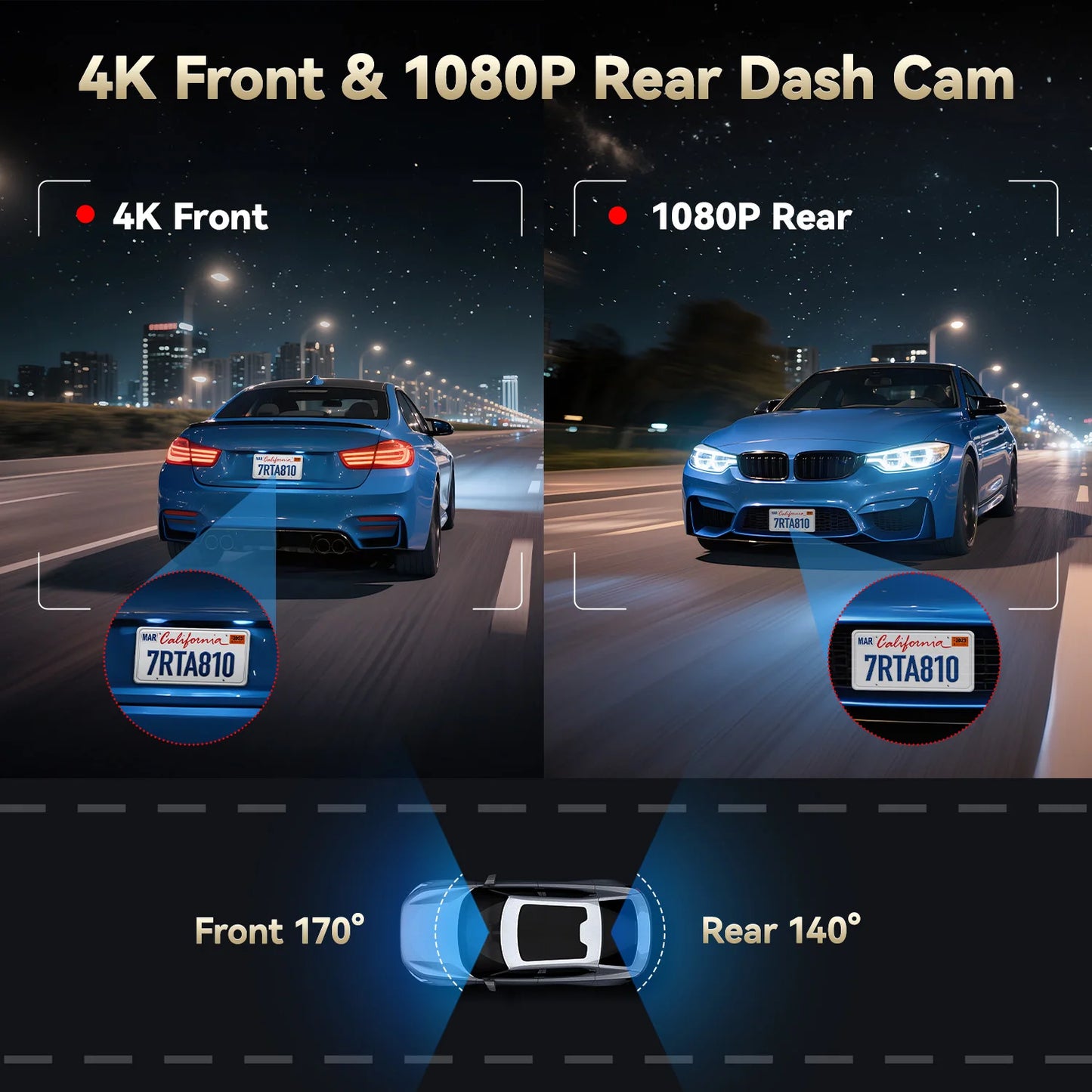 REDTIGER A8 4K Dual Dash Cam Front and Rear ADAS
