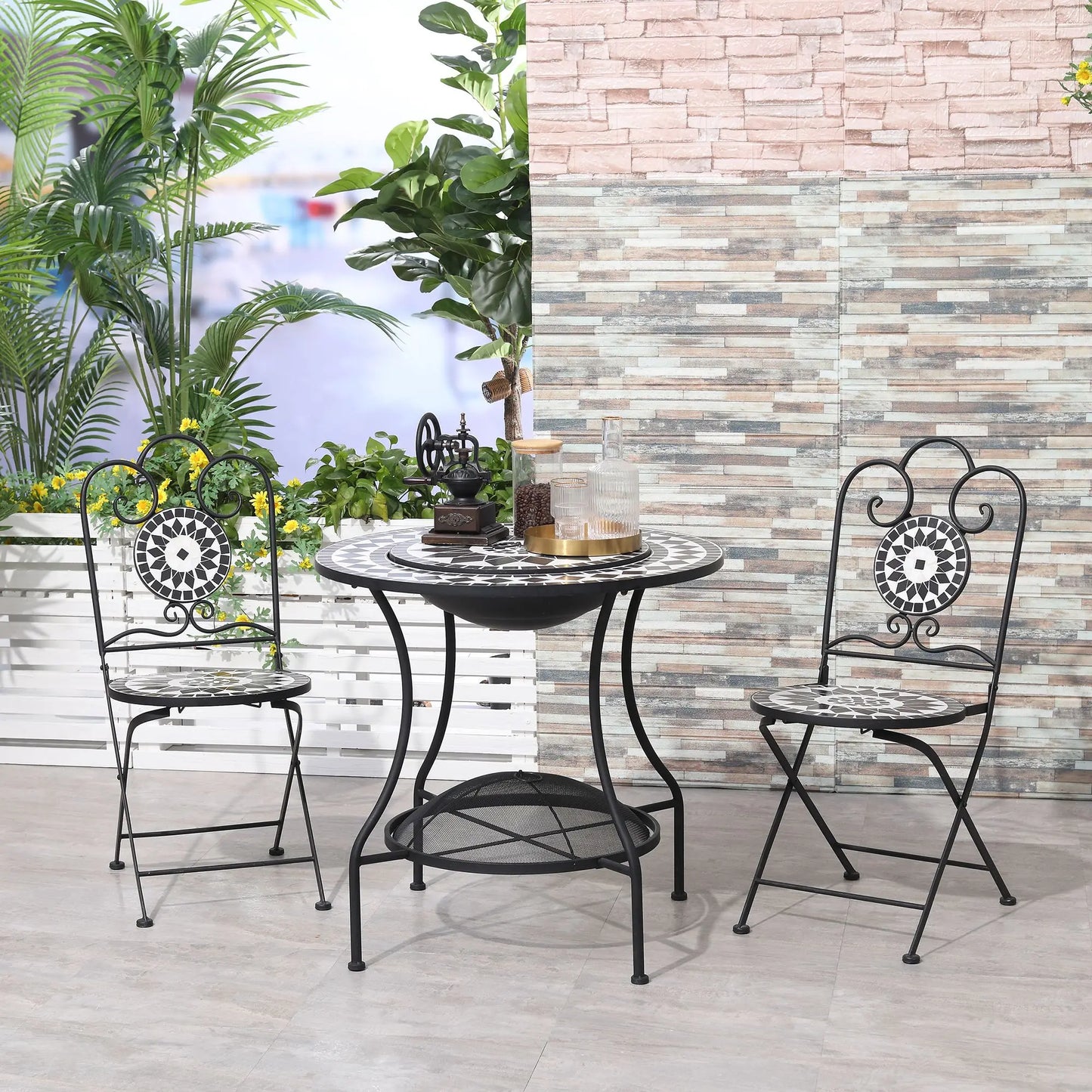 Outsunny Wood Burning Fire Pit With Ice Bucket Side Table