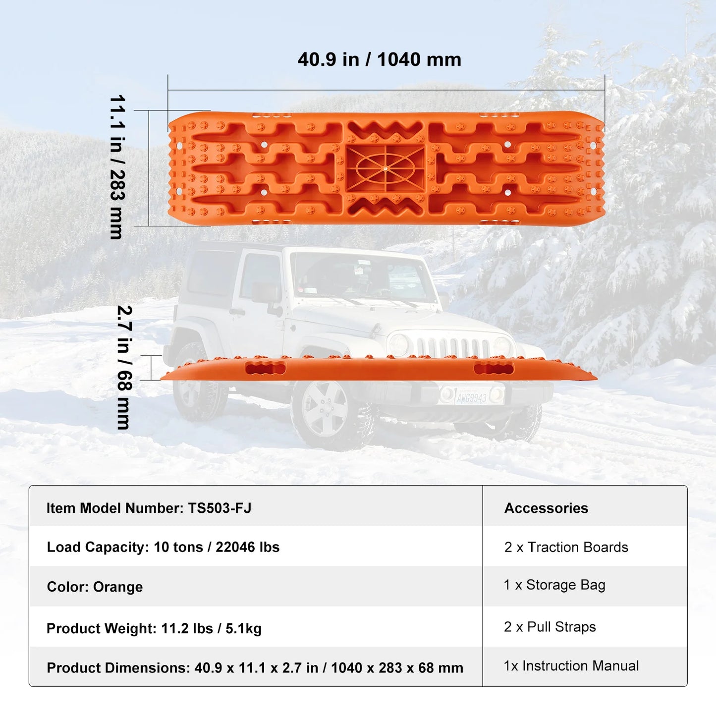 SucceBuy 10 TON Traction Boards with PP Material Recovery Boards for Off-road Vehicle Car Pickup SUV RV Pair Tire Traction Mats