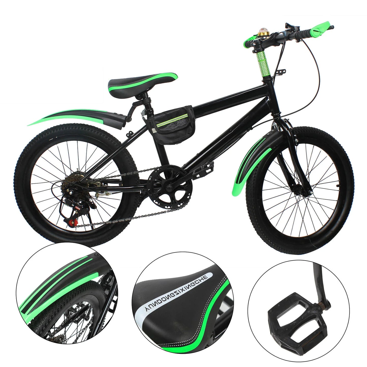 20 Inch Kids Mountain Bike,Bike with Front and Rear Dual Brake,Height Adjustable Bicycle with Kettle & Holder & Compass Bell, Bicycle for Girls Boys Kids(Green)