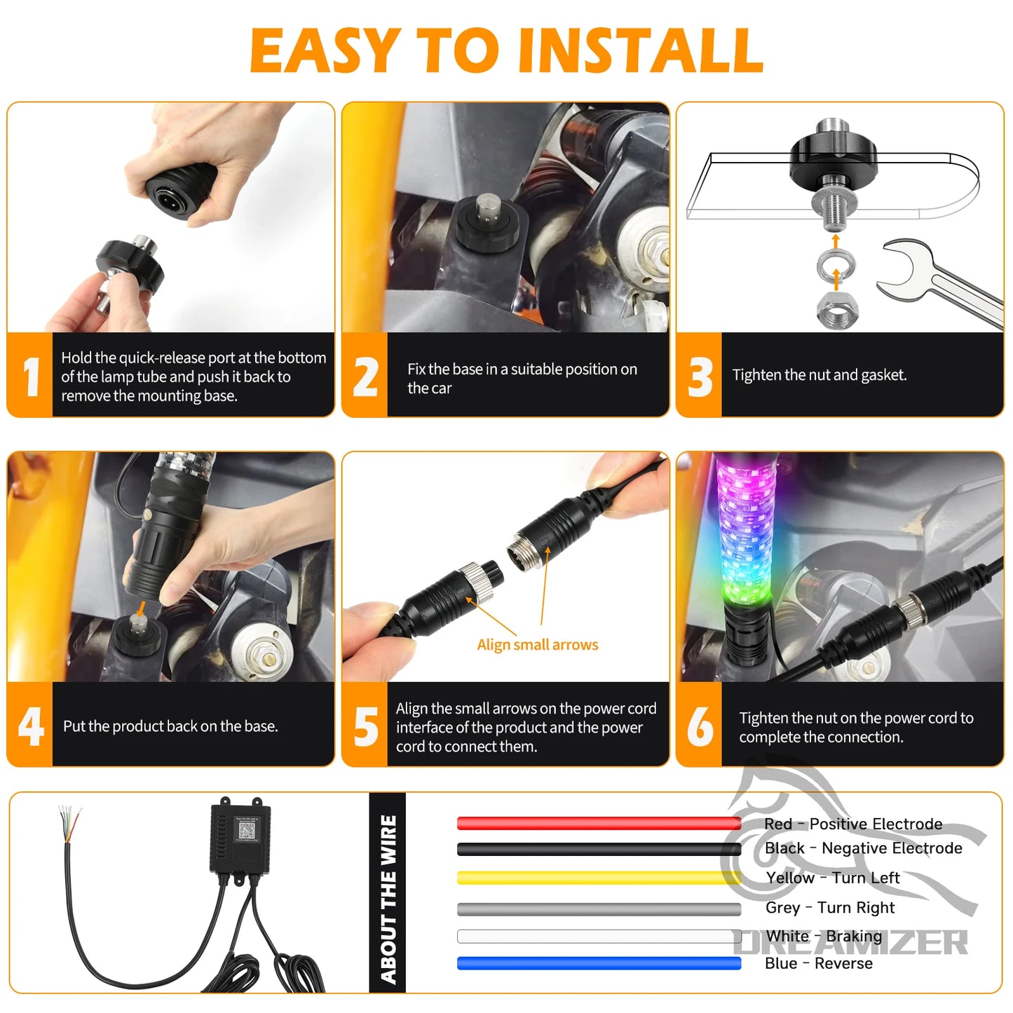 RGB LED Antennas With Warning Lights For Offroad UTV