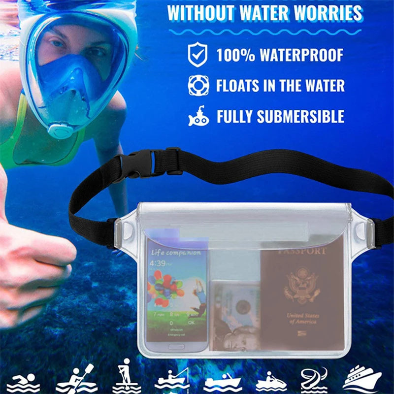 Waterproof Phone Pouch Portable Diving Waist Pack Adjustable Waist Strap Dry Bag for Beach Swimming Kayaking Boating Fishing
