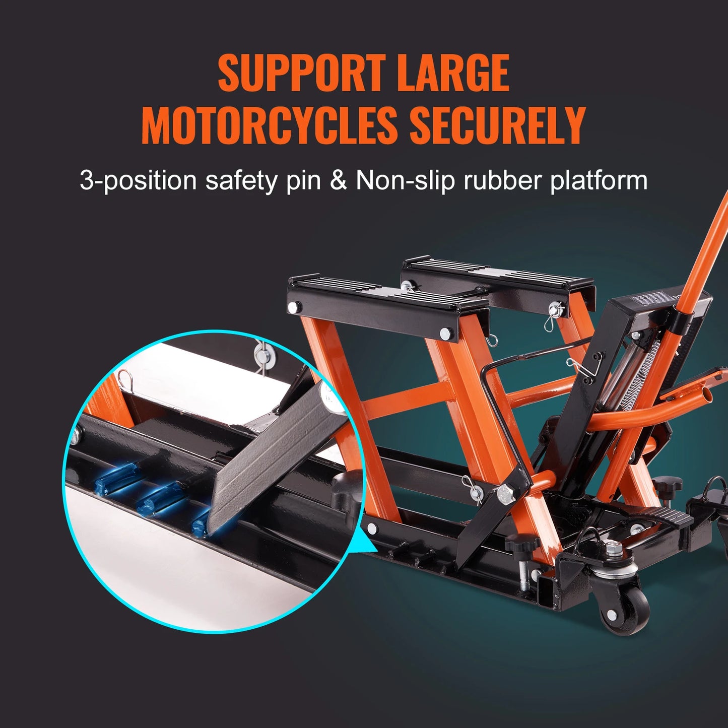 SucceBuy 1500 LBS Steel Hydraulic Motorcycle Jack Stand ATV Scissor Lift Jack Scissor Lift Jack Stand with 4 Wheels for ATV UTVs