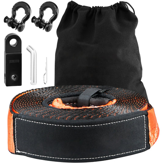 SucceBuy 3in x 30ft Off-Road Winch Recovery Kit with 30000Lbs Tow Strap 44092Lbs D-Ring Shackle&Receiver for ATV Jeeps Vehicles