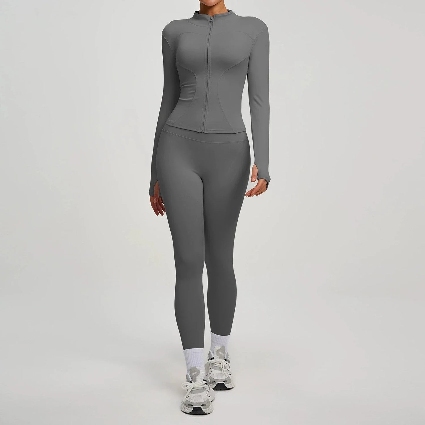 2Pcs Jacket Yoga Sets Women Long Sleeve Zipper Slim Sports Shirts Hip Lifting Leggings Fitness Running Workout Suits Tracksuit
