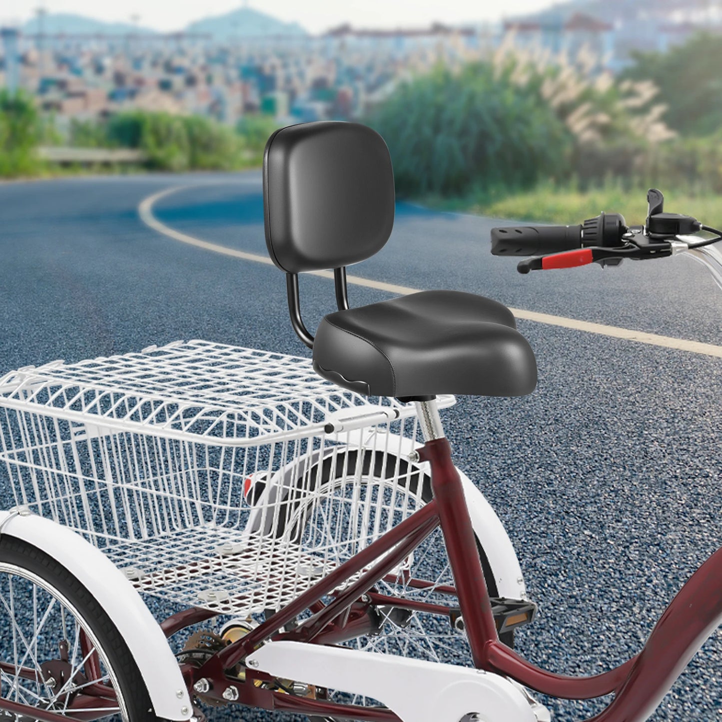 Tricycle Electric Bicycle Leather Saddle Seat With Adjustable Back Rest