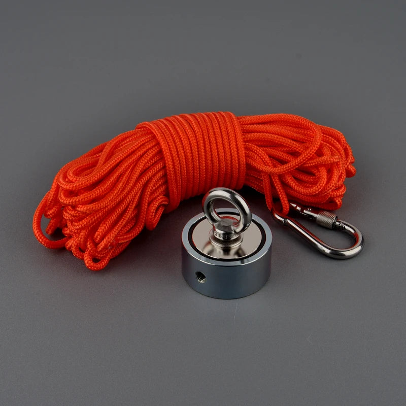 Double Sided 140/180/200KG Strong Magnets Power Round Magnetic Material Base Fishing Magnet Gloves Bag 15M Rope