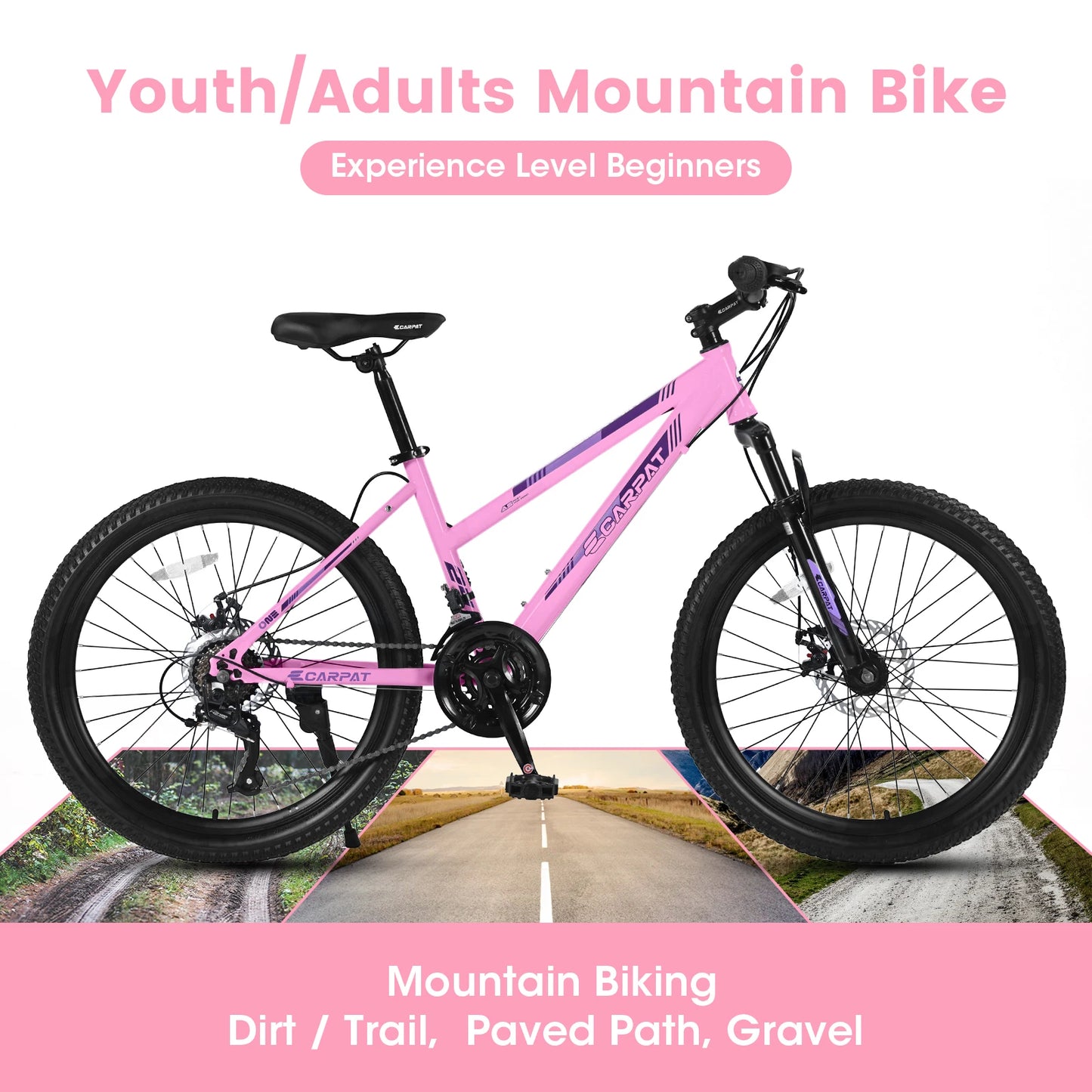 Ecarpat Women's Mountain Bike With Front Suspension And Disc Brakes