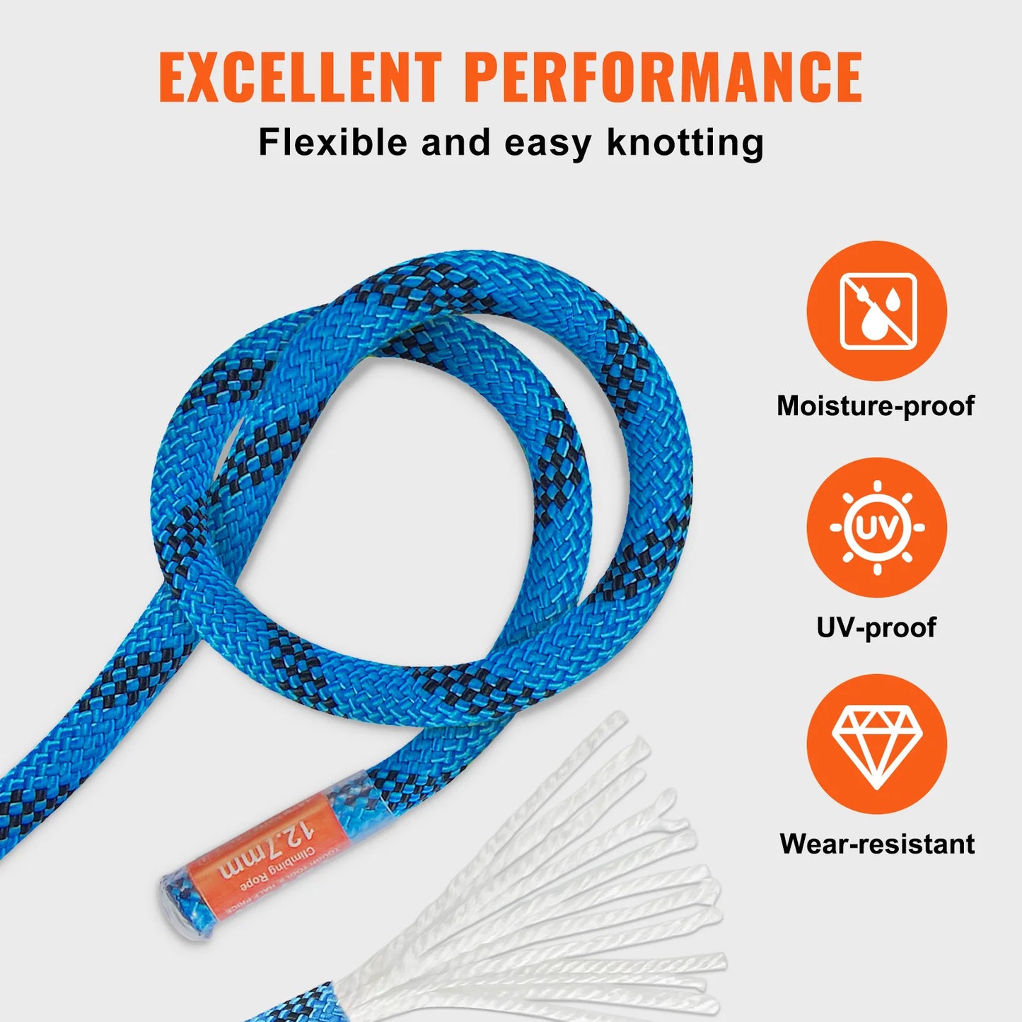 VEVOR Static Climbing Rope With Steel Snap Hooks 32 KN Break Strength