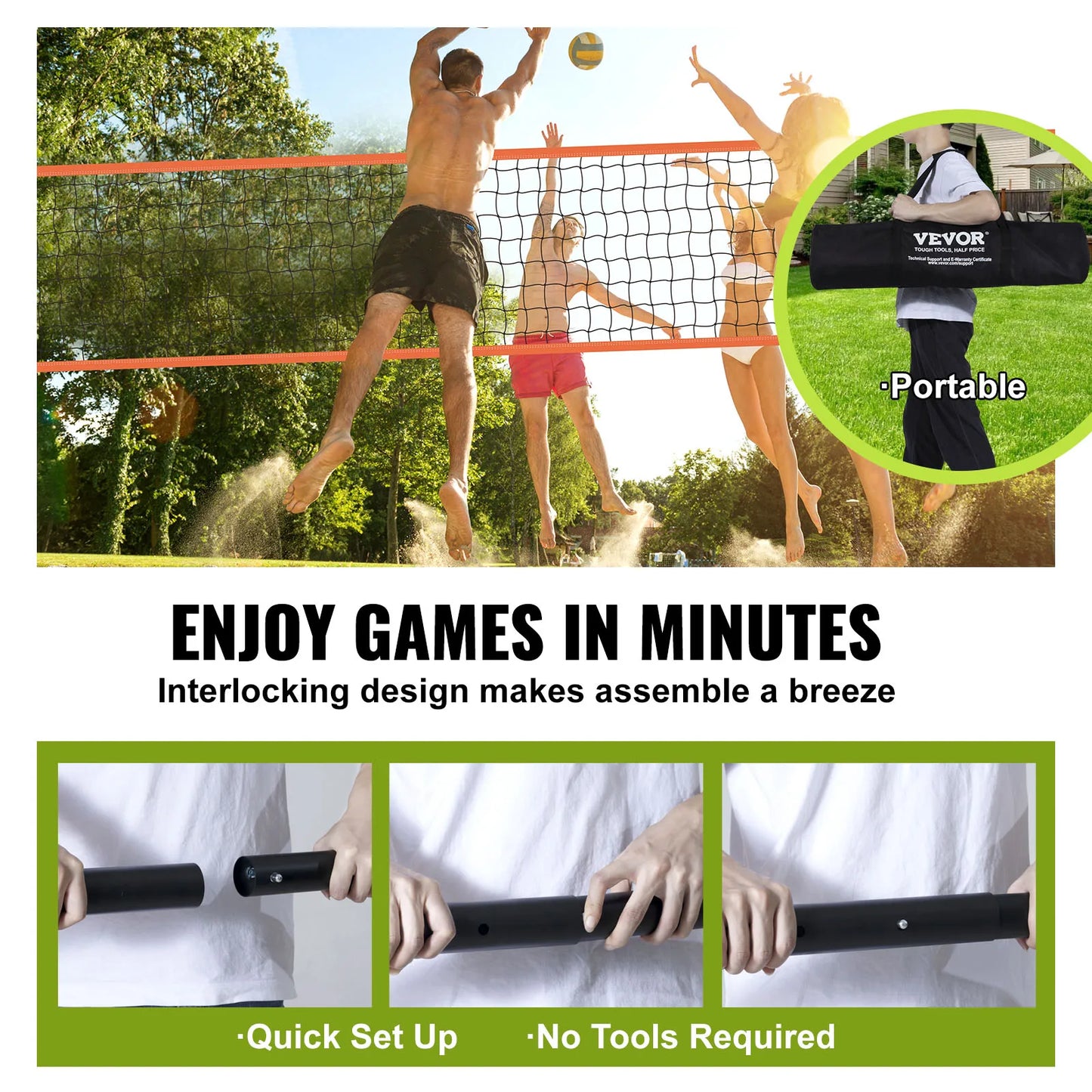 VEVOR Outdoor Volleyball Net System With Adjustable Height Poles