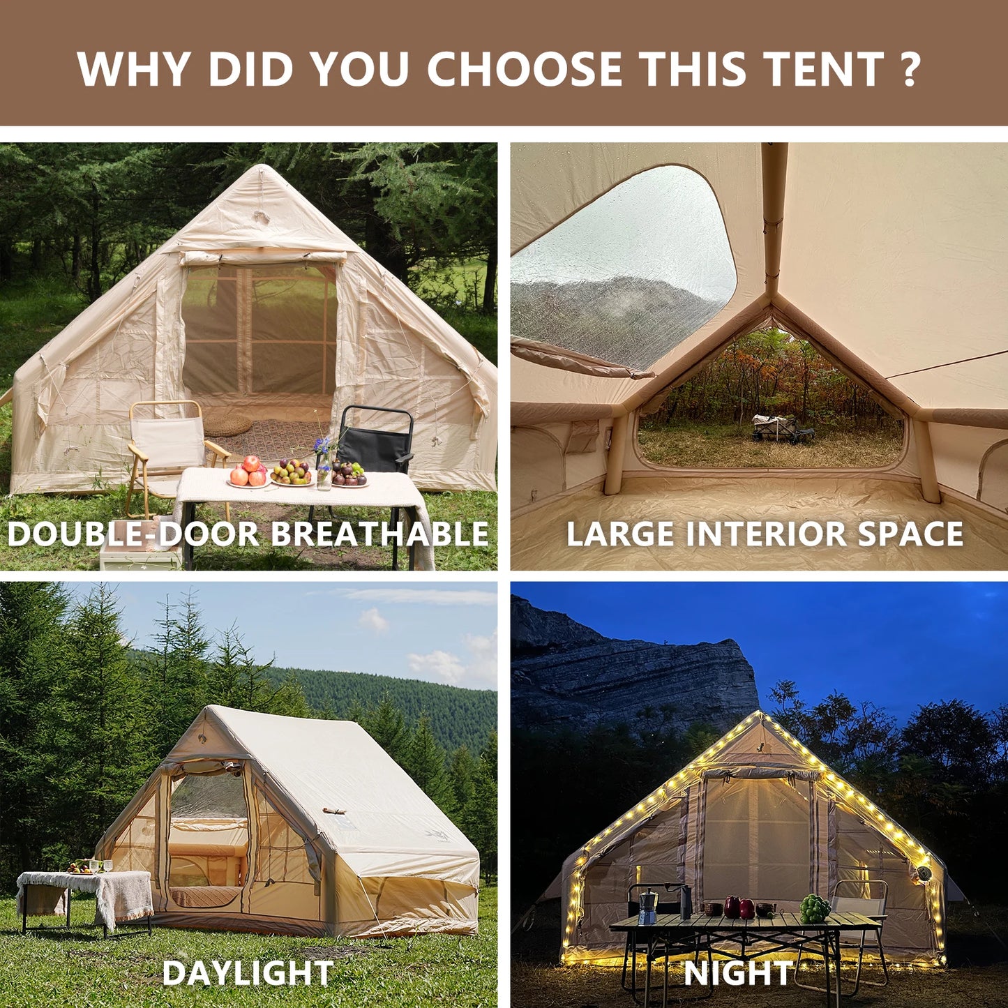Pakicetus Inflatable Tent With Skylight Quick Setup Family Luxury Tent
