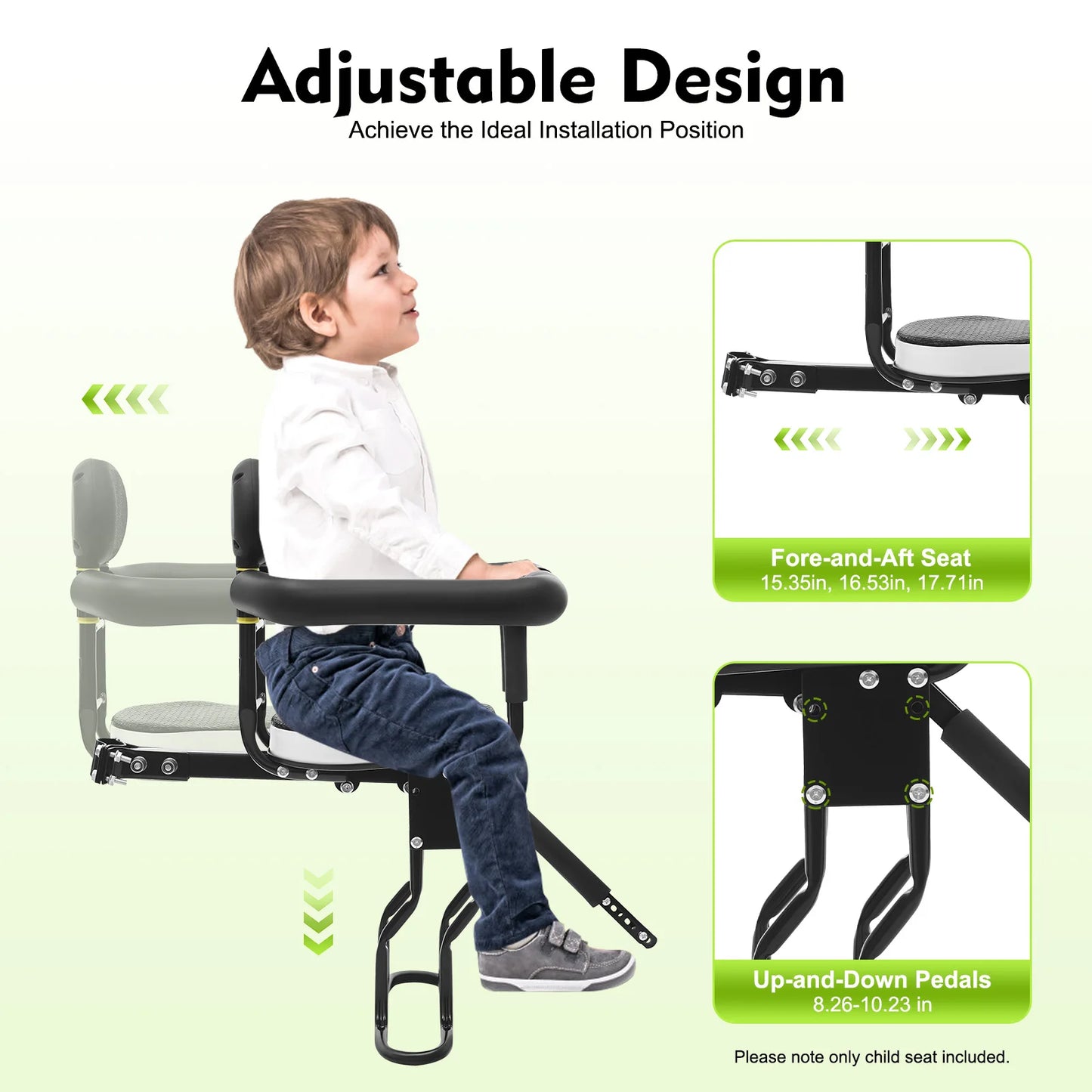 80kg Child Bicycle Seat Adjustable Bicycle Child Carrier Sponge Padding Kids Bike Seat for 1 to 5 Years Old Children