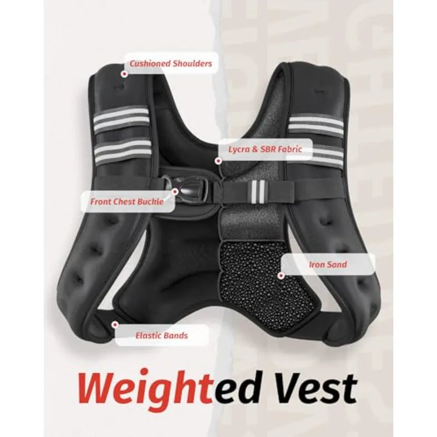 Weighted Vest, 6lb/8lb/2lb/6lb/20lb/25lb/30lb Weight Vest with Reflective Stripe for Workout, Strength Training, Running, Fitne