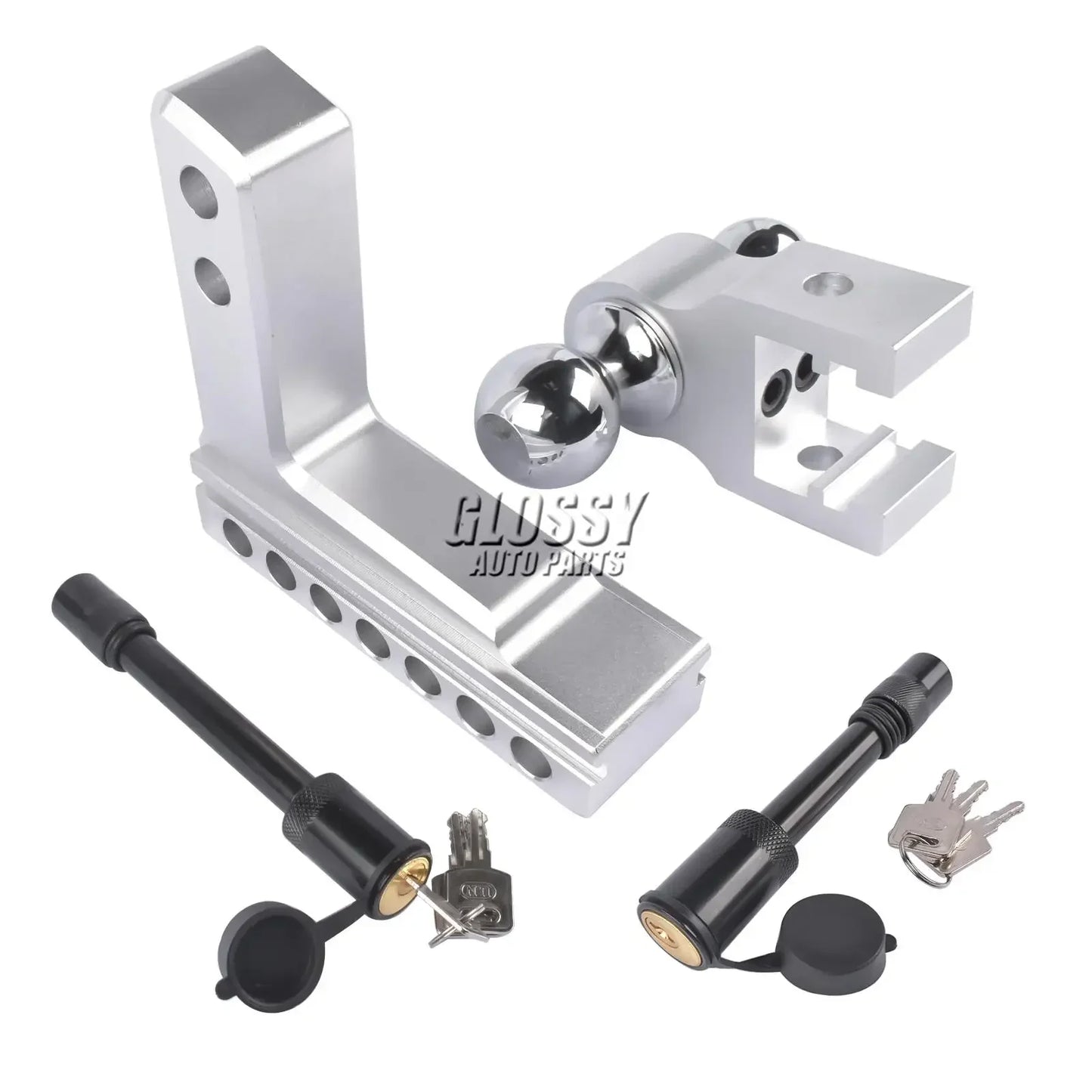 AP03 Aluminum Adjustable Trailer Hitch Fits 2" Receiver, 6" Drop/Rise Drop Hitch, 12500 LBS w/Double Stainless-Steel Locks