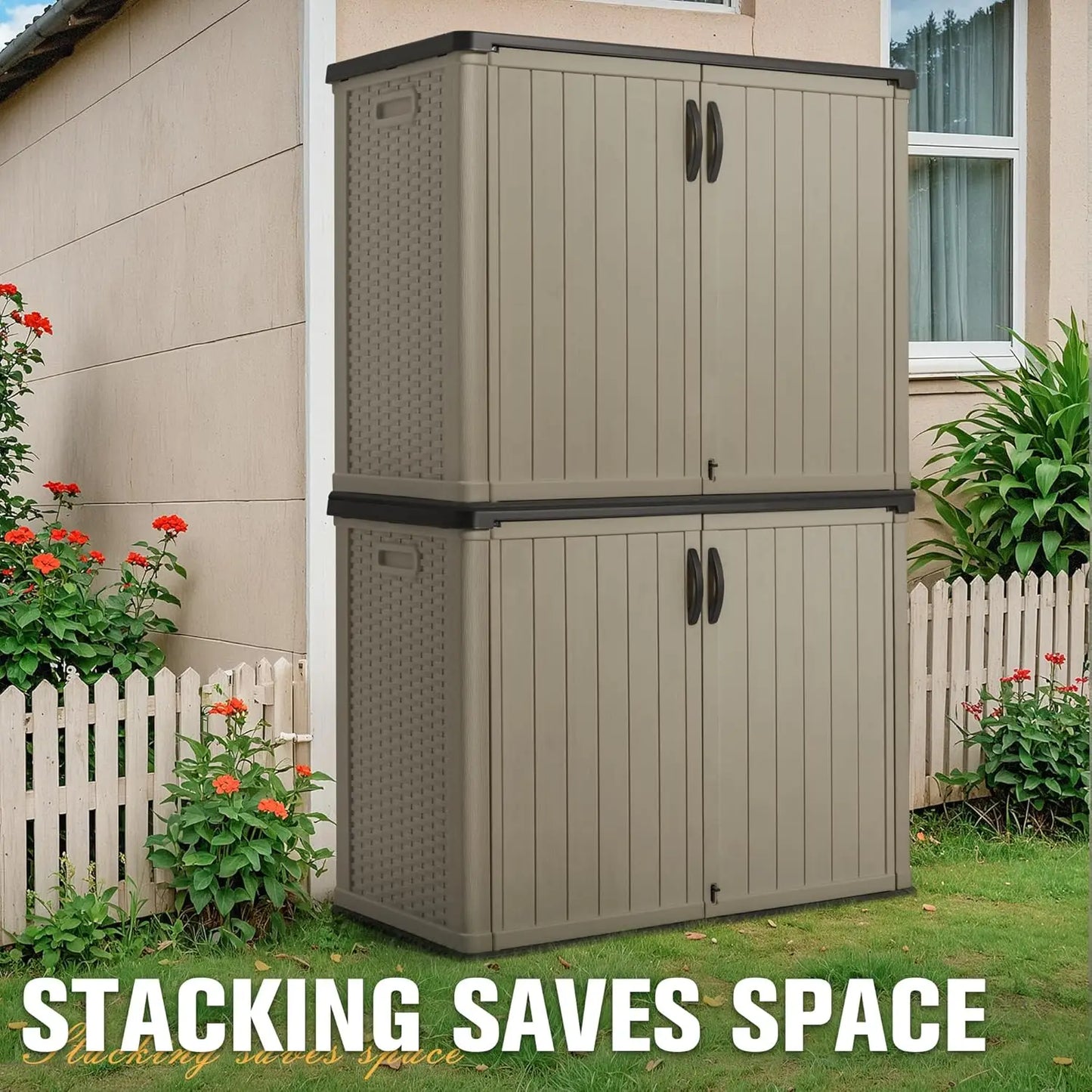 27 Cu.ft Outdoor Storage Box, Weather Resistant Resin, Easy Assembly, Beige