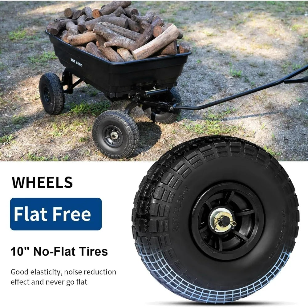 BILT HARD 4 Cu.Ft 10" No-Flat Tires Poly Yard Dump Cart with 180° Rotating Handle 600 lbs Capacity Heavy Duty Garden Carts Wagon