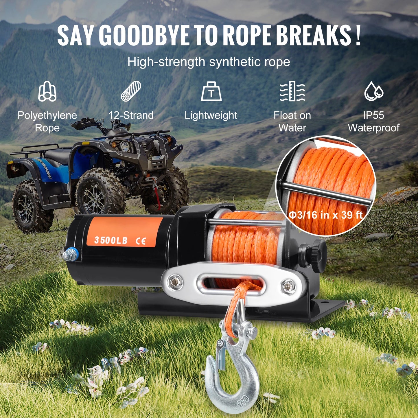 Succebuy 3500 Lbs Electric Winch For ATV UTV IP55 Waterproof