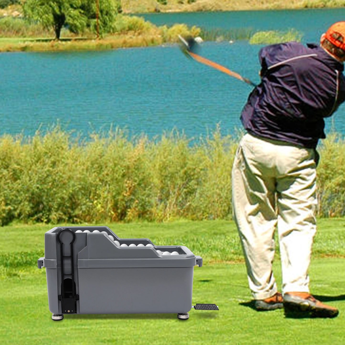 Semi-Automatic Golf Ball Dispenser, Capacity Foot Pedal Golf Tee Machine, Portable Golf Ball Feeder for Driving Range Practice, No Power Required