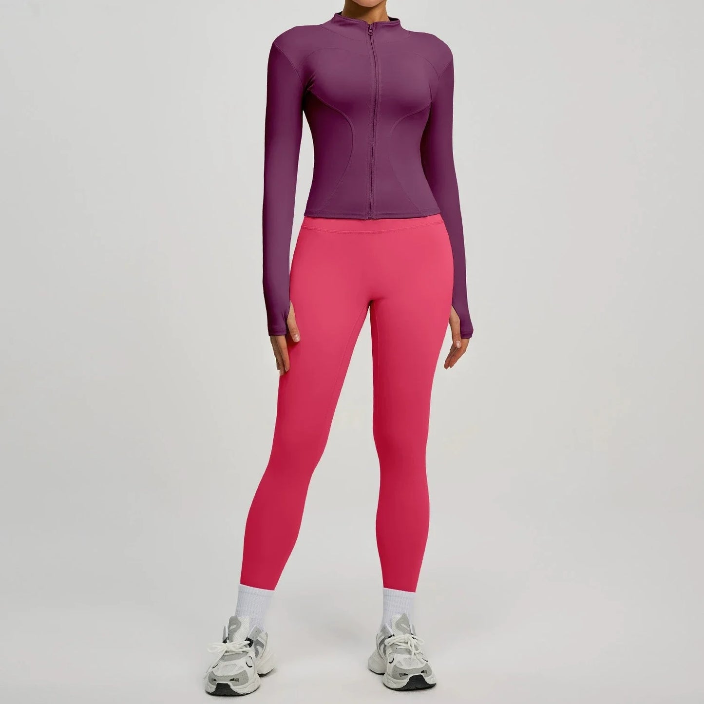 2Pcs Jacket Yoga Sets Women Long Sleeve Zipper Slim Sports Shirts Hip Lifting Leggings Fitness Running Workout Suits Tracksuit