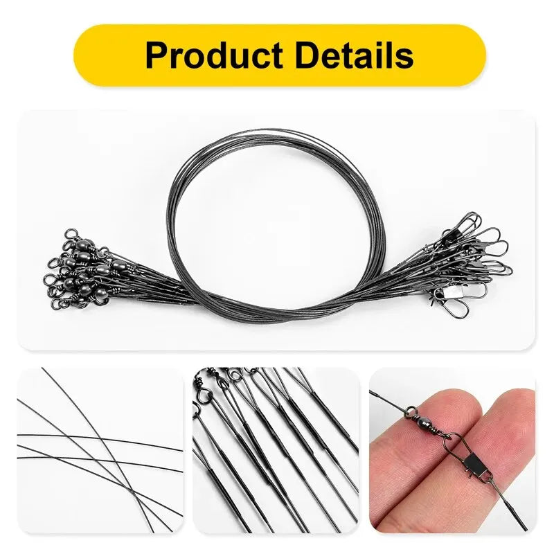 JSFUN Anti Bite Steel Fishing Line Leader With Swivel