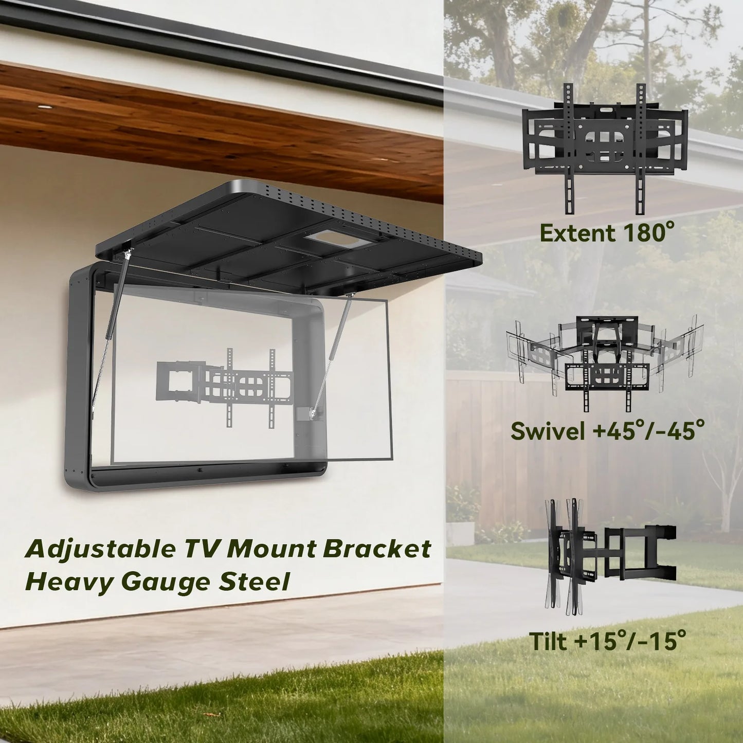 US Stock 55" Metal Outdoor TV Enclosure Weatherproof IP65 Shield Box Full Motion Pull-Out Bracket Included for Outside Patio