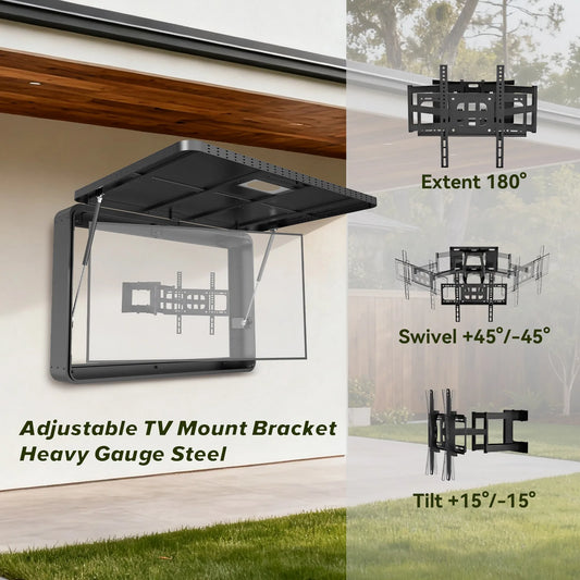 US Stock 55" Metal Outdoor TV Enclosure Weatherproof IP65 Shield Box Full Motion Pull-Out Bracket Included for Outside Patio