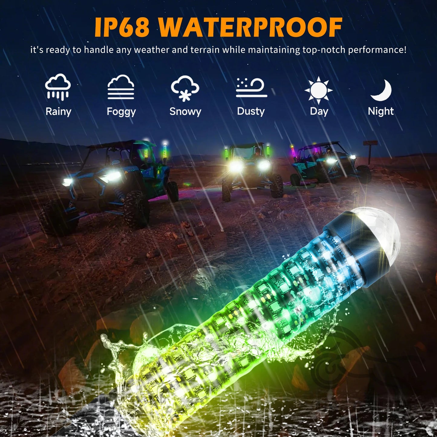 RGB LED Antennas With Warning Lights For Offroad UTV