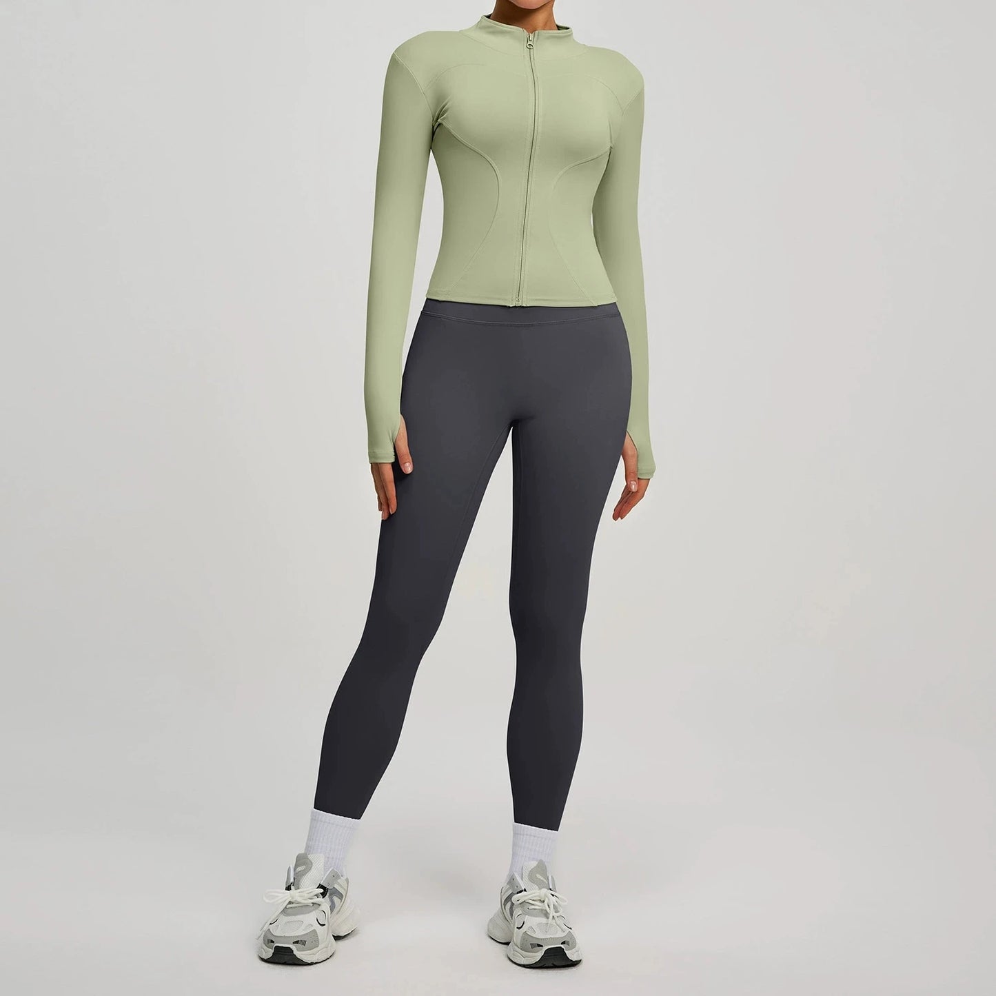 2Pcs Jacket Yoga Sets Women Long Sleeve Zipper Slim Sports Shirts Hip Lifting Leggings Fitness Running Workout Suits Tracksuit