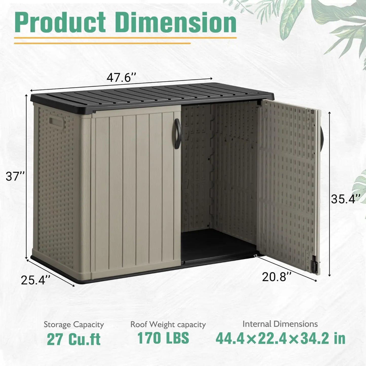 27 Cu.ft Outdoor Storage Box, Weather Resistant Resin, Easy Assembly, Beige
