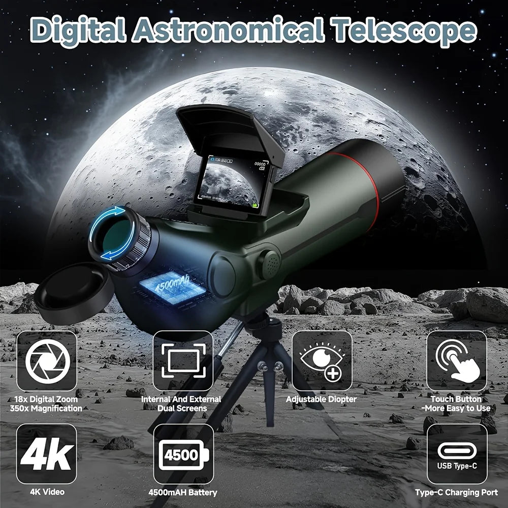 Hrvzdvw Digital Spotting Scope With Screen 4K AutoFocus Telescope