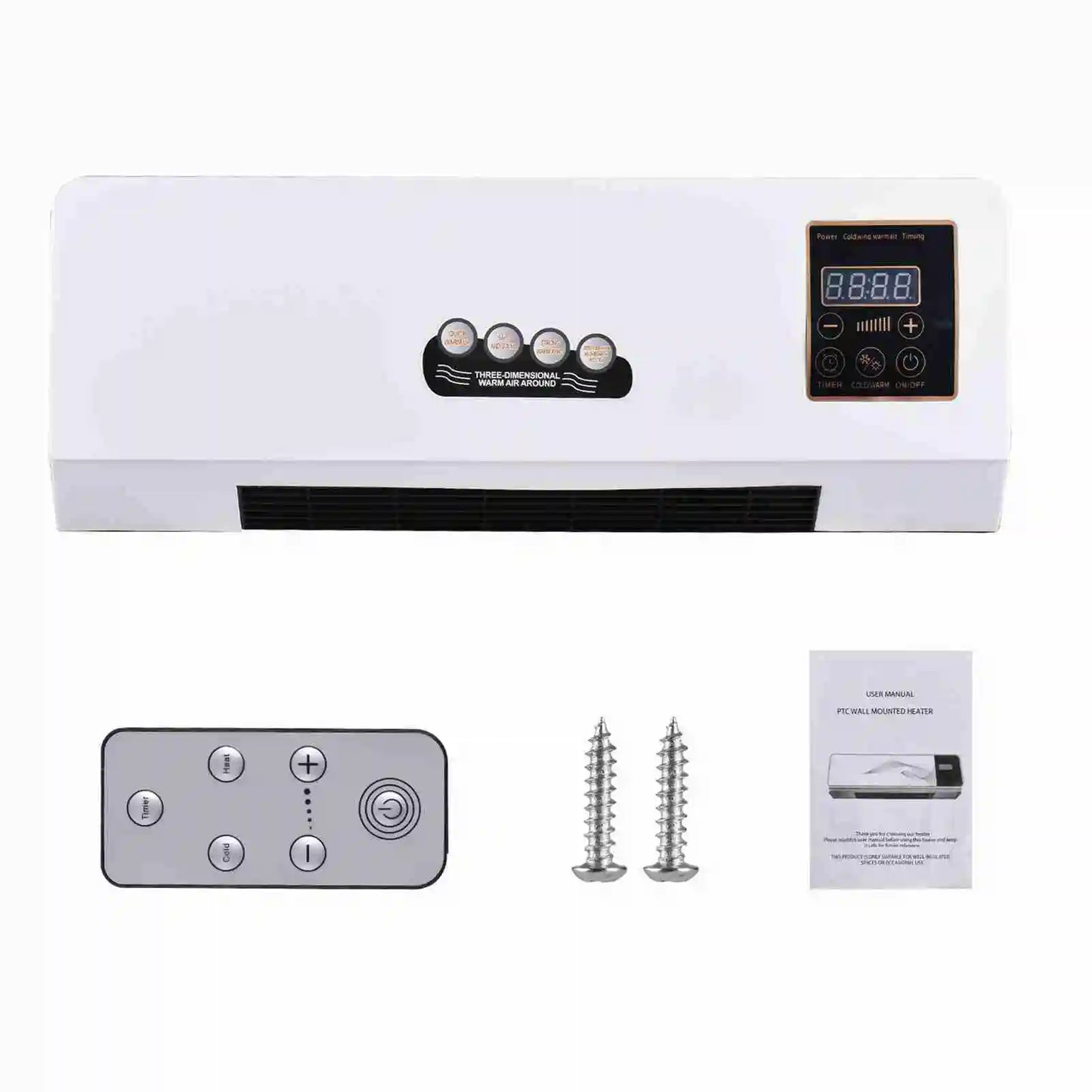 NEW Heater with Fan Heater Fan 2 in 1 Heating Nature Wind Timing Digital Display Wall Mounted Space Heater for Home  Dormitory