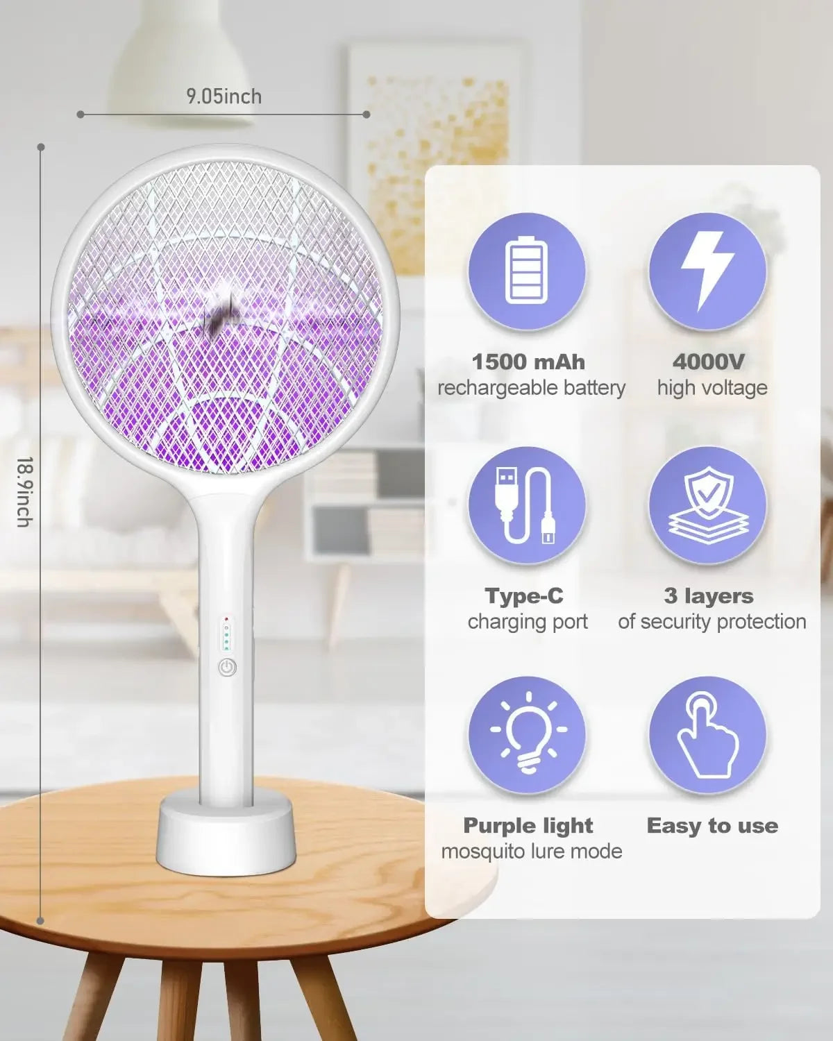 Two Pack Electric Fly Swatter Bug Zapper Racket