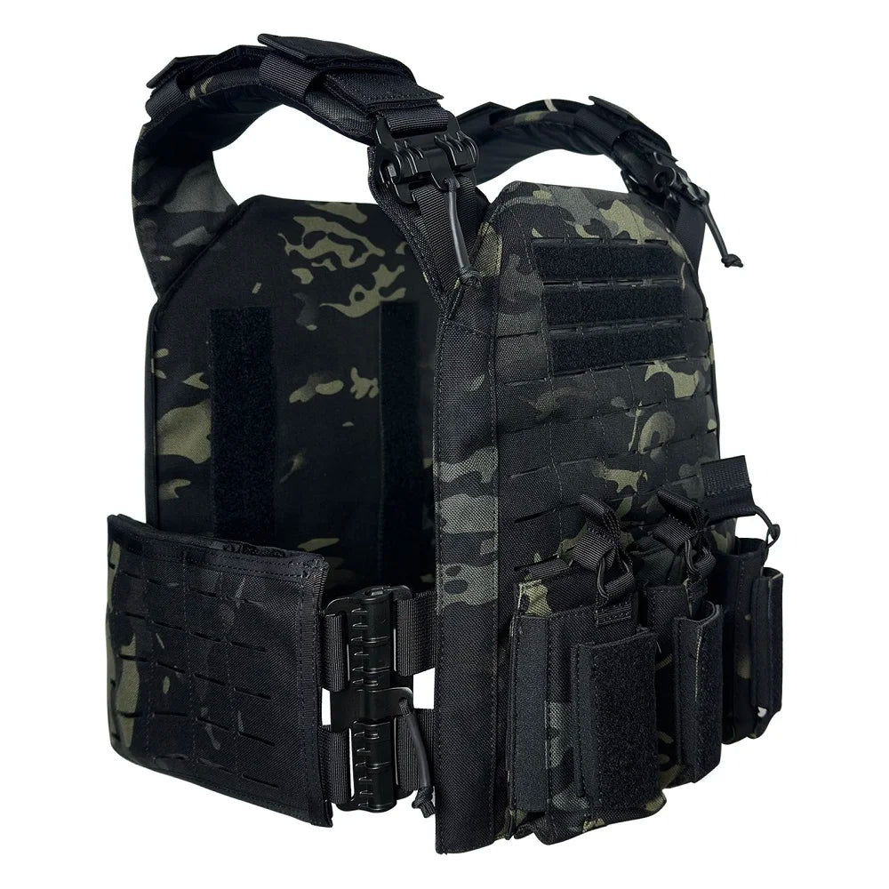 Nylon Tactical Vest With Quick Release And Triple Magazine Pouches